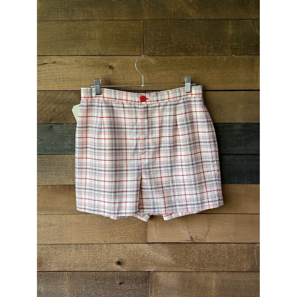 Vintage Red Plaid High Rise Shorts Classic Cotton Preppy Summer